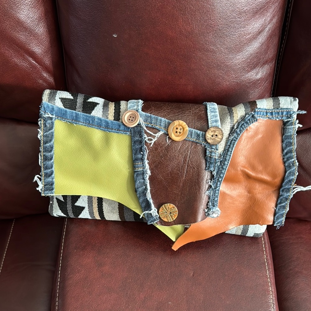 Patchwork Clutch With Button Accents - image 1